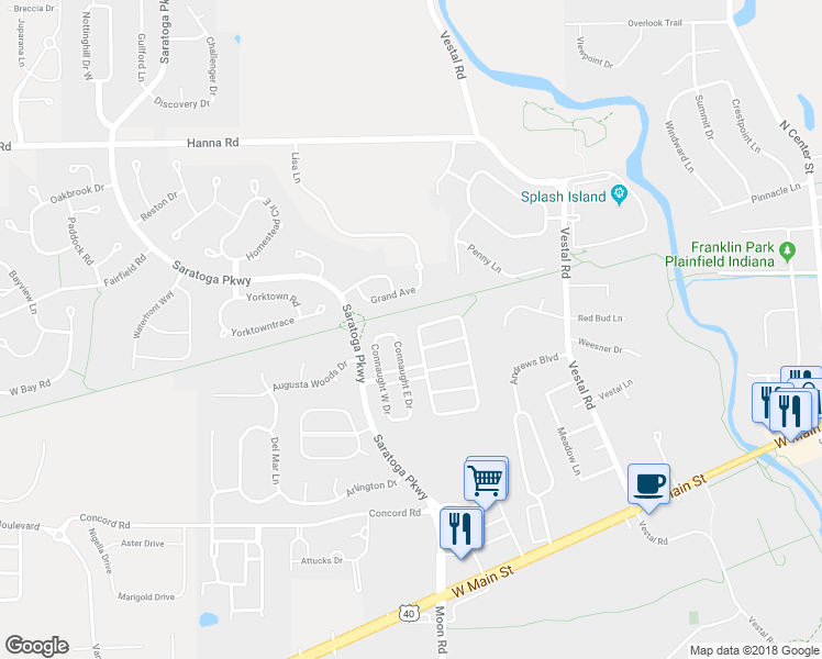 map of restaurants, bars, coffee shops, grocery stores, and more near 4444 Redcliff North Lane in Plainfield
