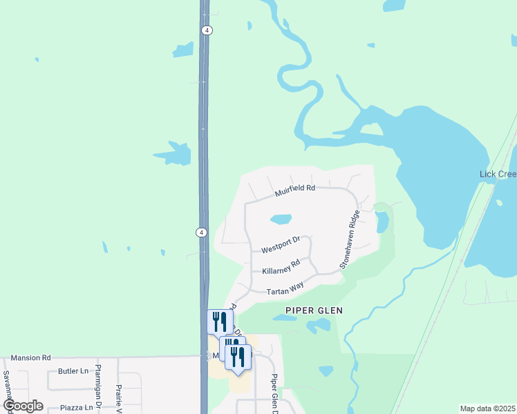 map of restaurants, bars, coffee shops, grocery stores, and more near 2750 Muirfield Road in Springfield