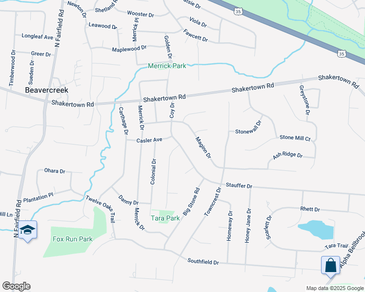 map of restaurants, bars, coffee shops, grocery stores, and more near 524 Coy Drive in Dayton