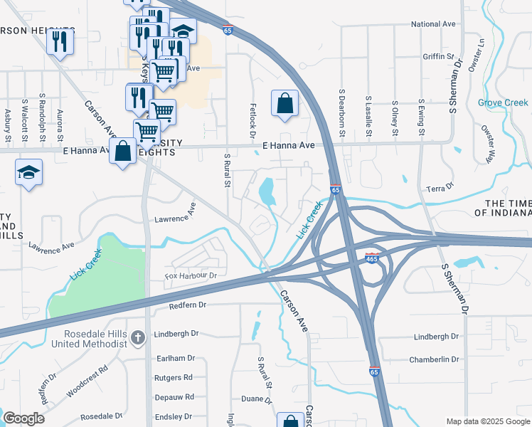 map of restaurants, bars, coffee shops, grocery stores, and more near 2947 Carson Drive in Indianapolis