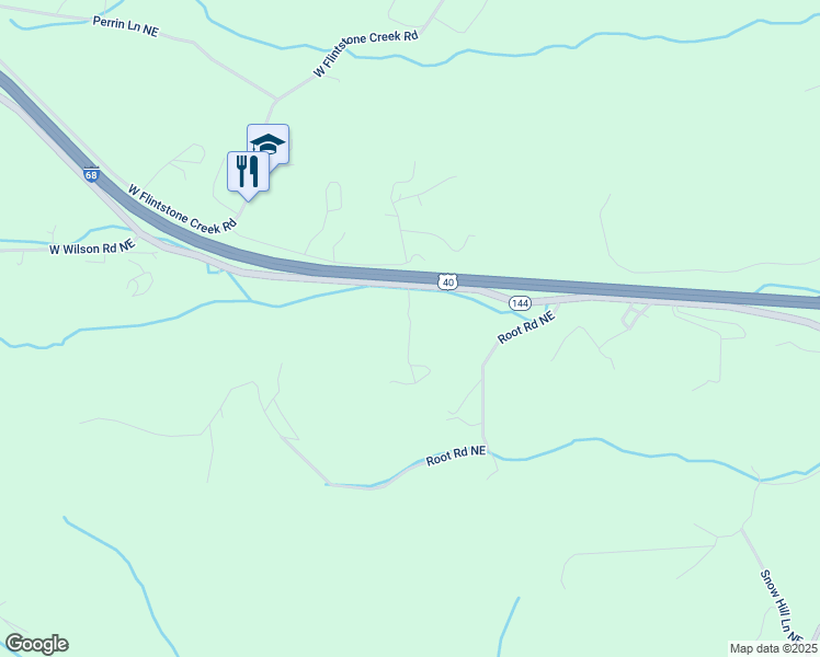 map of restaurants, bars, coffee shops, grocery stores, and more near 13201 Jims Lane Northeast in Flintstone