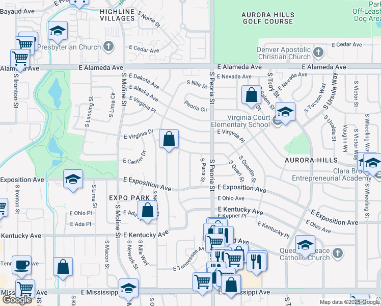 map of restaurants, bars, coffee shops, grocery stores, and more near 337 South Oswego Street in Aurora