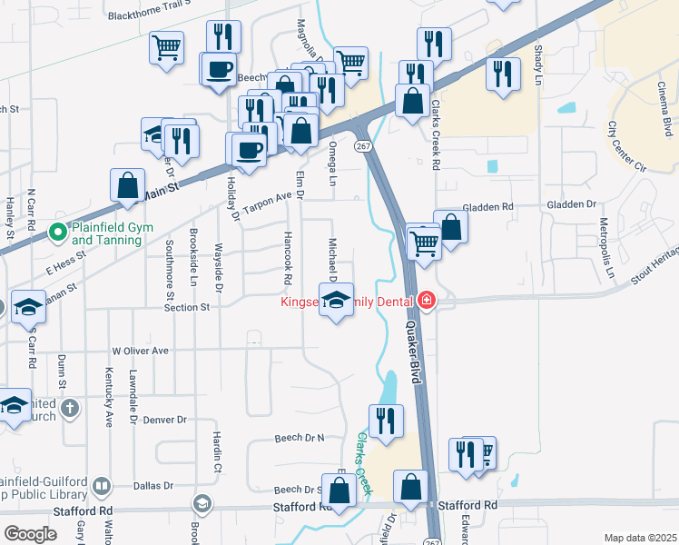 map of restaurants, bars, coffee shops, grocery stores, and more near 9 Michael Drive in Plainfield