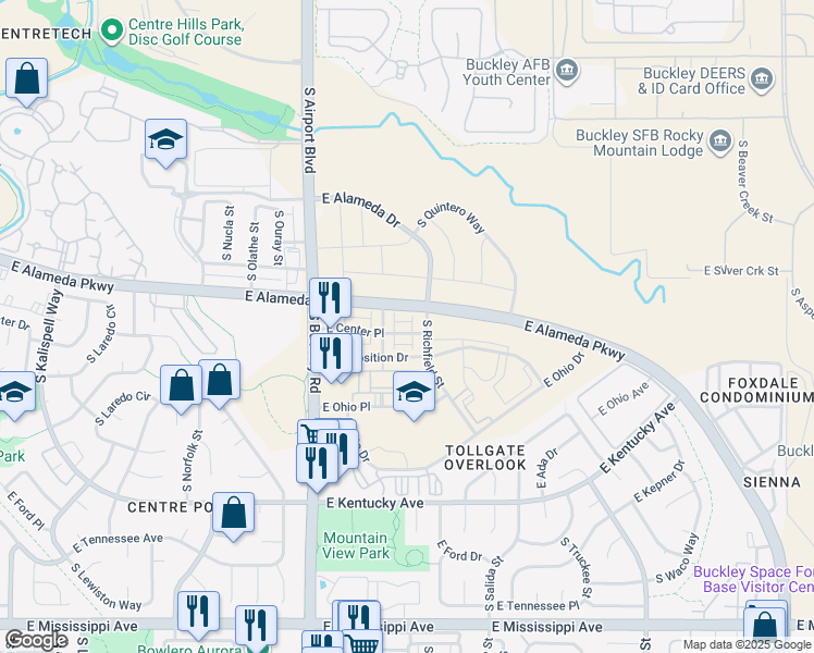 map of restaurants, bars, coffee shops, grocery stores, and more near 637 South Richfield Street in Aurora