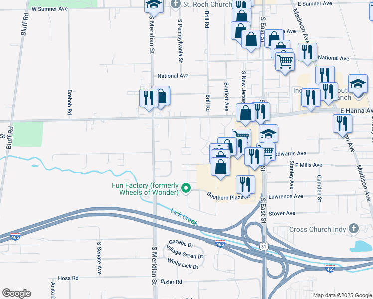 map of restaurants, bars, coffee shops, grocery stores, and more near 4268 Burkhart West Drive in Indianapolis