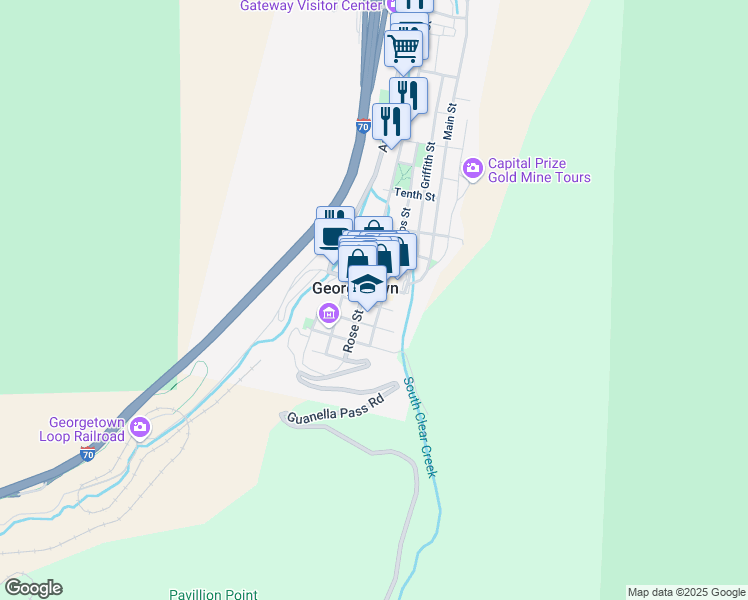 map of restaurants, bars, coffee shops, grocery stores, and more near 501 Fifth Street in Georgetown