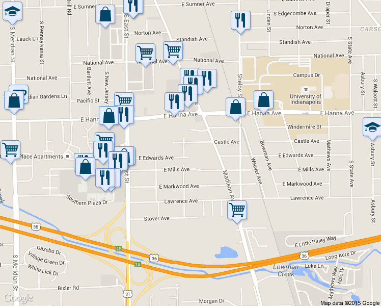 map of restaurants, bars, coffee shops, grocery stores, and more near 890 East Edwards Avenue in Indianapolis