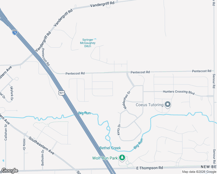 map of restaurants, bars, coffee shops, grocery stores, and more near 10101 Pentecost Road in Indianapolis