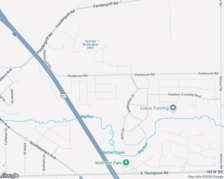 map of restaurants, bars, coffee shops, grocery stores, and more near 10101 Pentecost Road in Indianapolis