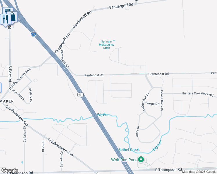 map of restaurants, bars, coffee shops, grocery stores, and more near 4234 Indigo Run Drive in Indianapolis