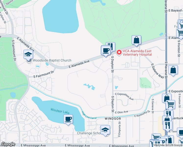 map of restaurants, bars, coffee shops, grocery stores, and more near in Denver