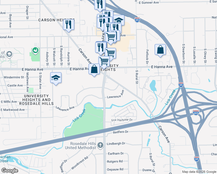 map of restaurants, bars, coffee shops, grocery stores, and more near 4102 Carson Avenue in Indianapolis