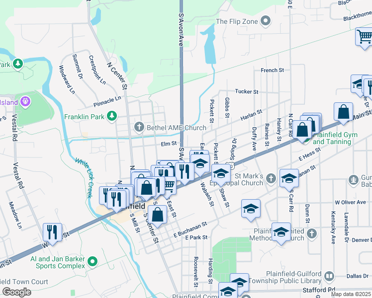 map of restaurants, bars, coffee shops, grocery stores, and more near 330 Green Street in Plainfield