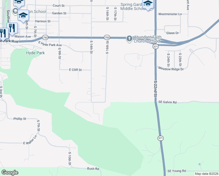 map of restaurants, bars, coffee shops, grocery stores, and more near 6501 South 16th Street in Saint Joseph
