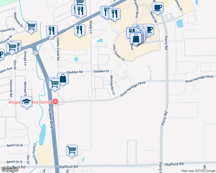 map of restaurants, bars, coffee shops, grocery stores, and more near 2450 Central Park Drive South in Plainfield