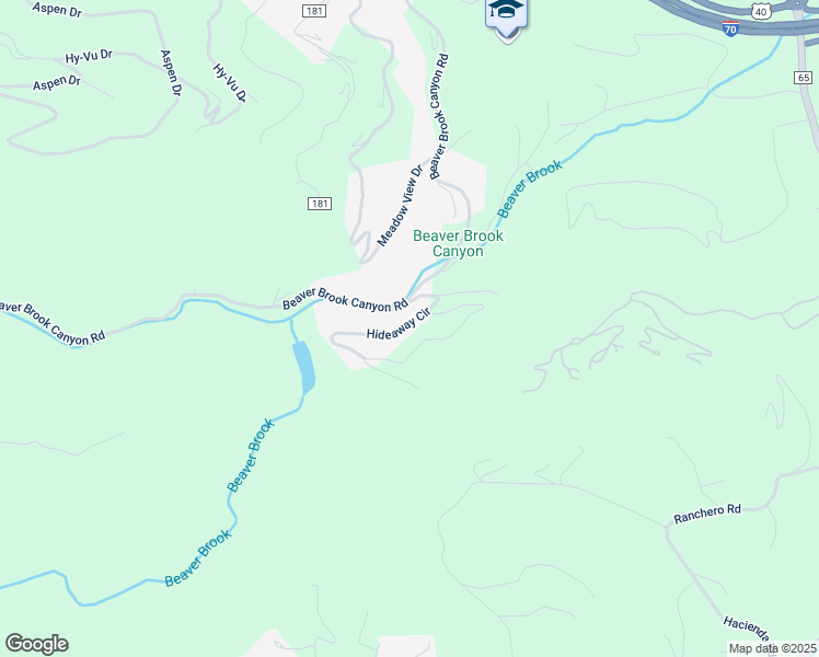 map of restaurants, bars, coffee shops, grocery stores, and more near 38 Hideaway Circle in Evergreen