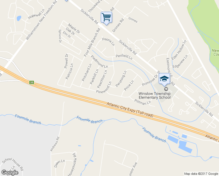 map of restaurants, bars, coffee shops, grocery stores, and more near 55 Pershing Lane in Sicklerville