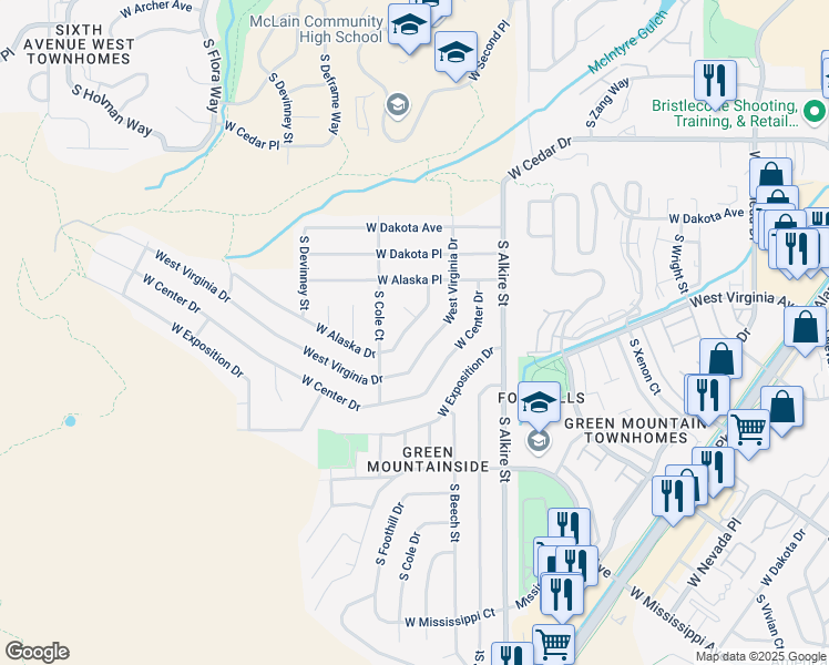map of restaurants, bars, coffee shops, grocery stores, and more near 13578 West Alaska Drive in Lakewood