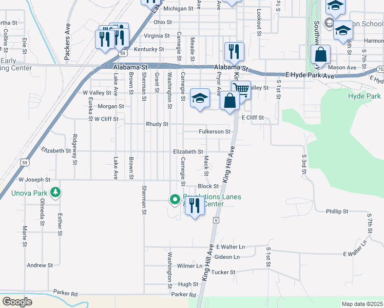map of restaurants, bars, coffee shops, grocery stores, and more near 314 Elizabeth Street in Saint Joseph