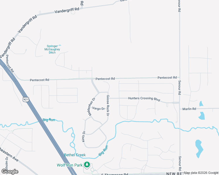map of restaurants, bars, coffee shops, grocery stores, and more near Goose Rock Court in Indianapolis
