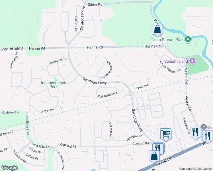 map of restaurants, bars, coffee shops, grocery stores, and more near 5708 Yorktown Road in Plainfield
