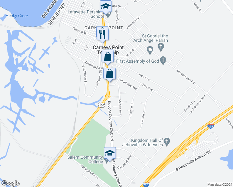 map of restaurants, bars, coffee shops, grocery stores, and more near in Carneys Point Township