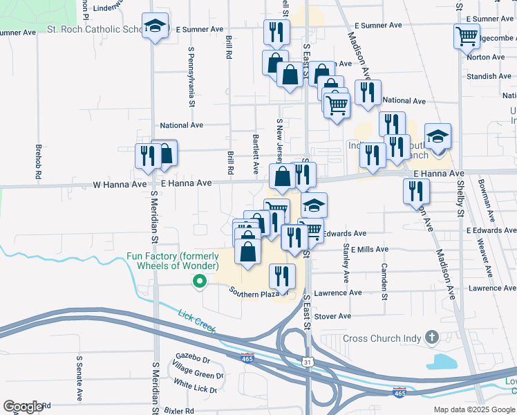 map of restaurants, bars, coffee shops, grocery stores, and more near 4051 Hanna Village Drive in Indianapolis