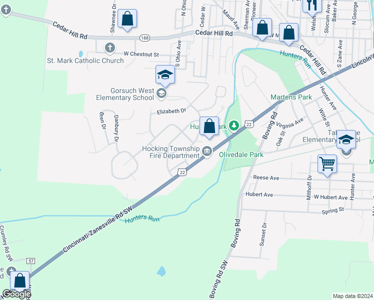 map of restaurants, bars, coffee shops, grocery stores, and more near 150 Trace Drive in Lancaster