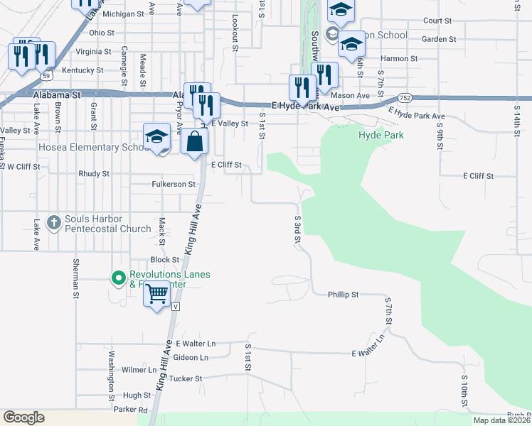 map of restaurants, bars, coffee shops, grocery stores, and more near 302 Harrington Avenue in Saint Joseph
