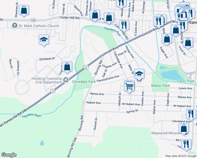 map of restaurants, bars, coffee shops, grocery stores, and more near 823 Pennsylvania Avenue in Lancaster
