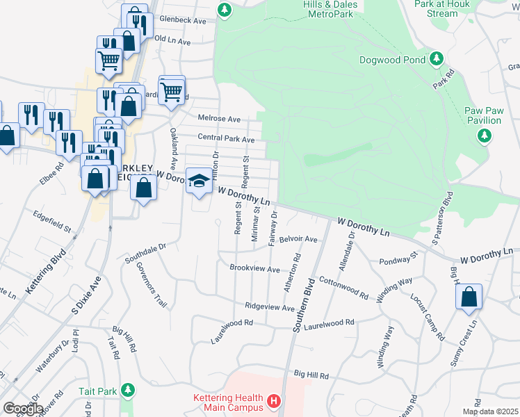 map of restaurants, bars, coffee shops, grocery stores, and more near 3014 Mirimar Street in Dayton