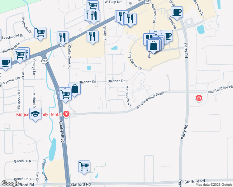 map of restaurants, bars, coffee shops, grocery stores, and more near 2450 Central Park Drive South in Plainfield