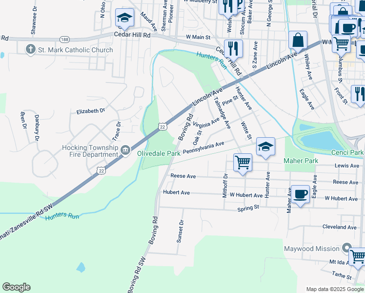 map of restaurants, bars, coffee shops, grocery stores, and more near 823 Pennsylvania Avenue in Lancaster