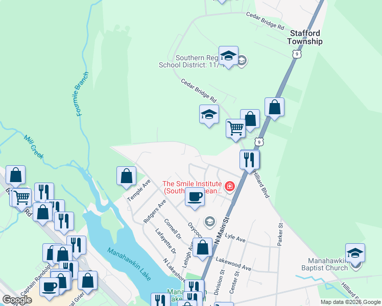 map of restaurants, bars, coffee shops, grocery stores, and more near 372 Chestnut Drive in Stafford Township