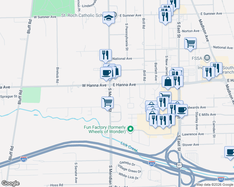 map of restaurants, bars, coffee shops, grocery stores, and more near 4045 Union Street in Indianapolis
