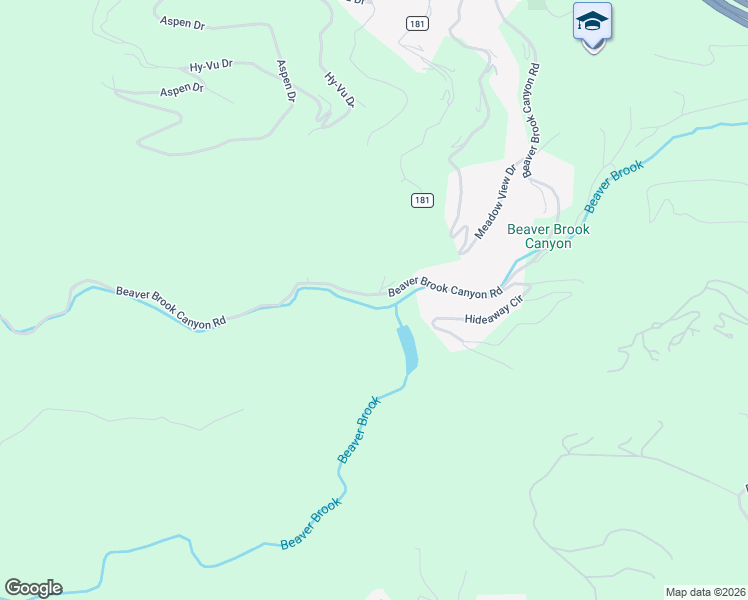 map of restaurants, bars, coffee shops, grocery stores, and more near 1385 Beaver Brook Canyon Road in Evergreen