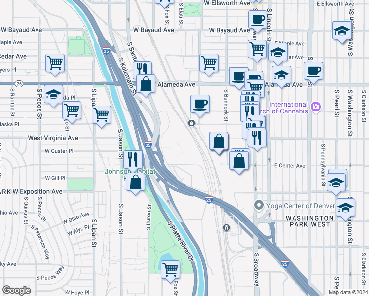 map of restaurants, bars, coffee shops, grocery stores, and more near 11 in Denver