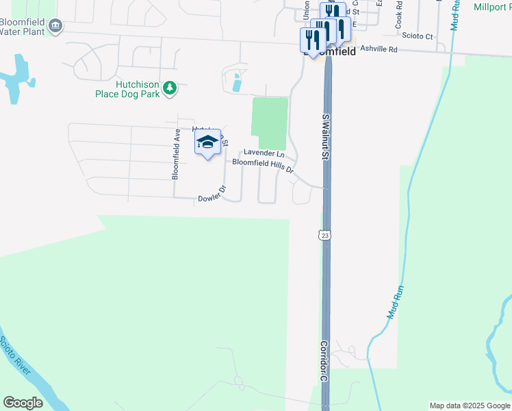 map of restaurants, bars, coffee shops, grocery stores, and more near 50 Bazler Lane in South Bloomfield