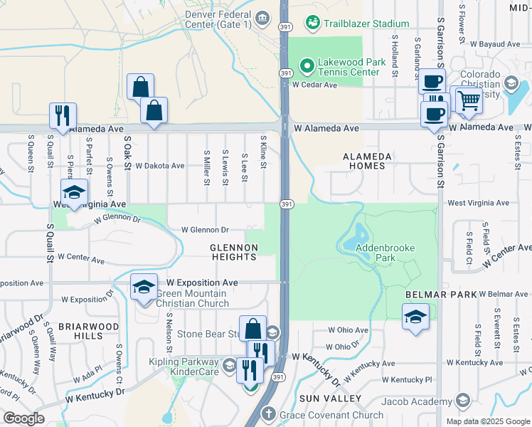 map of restaurants, bars, coffee shops, grocery stores, and more near 1682 South Beech Street in Lakewood