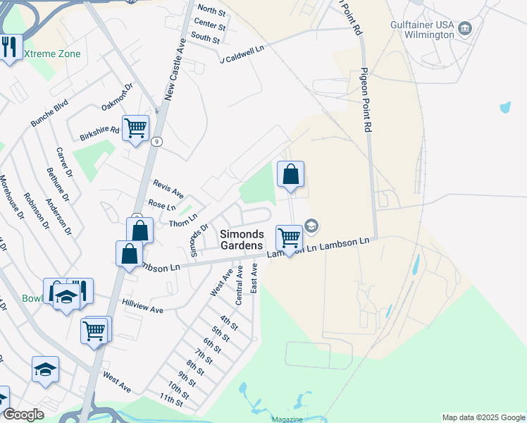 map of restaurants, bars, coffee shops, grocery stores, and more near 335 Sheridan Drive in New Castle