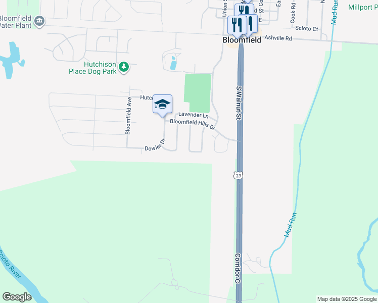 map of restaurants, bars, coffee shops, grocery stores, and more near 50 Bazler Lane in South Bloomfield