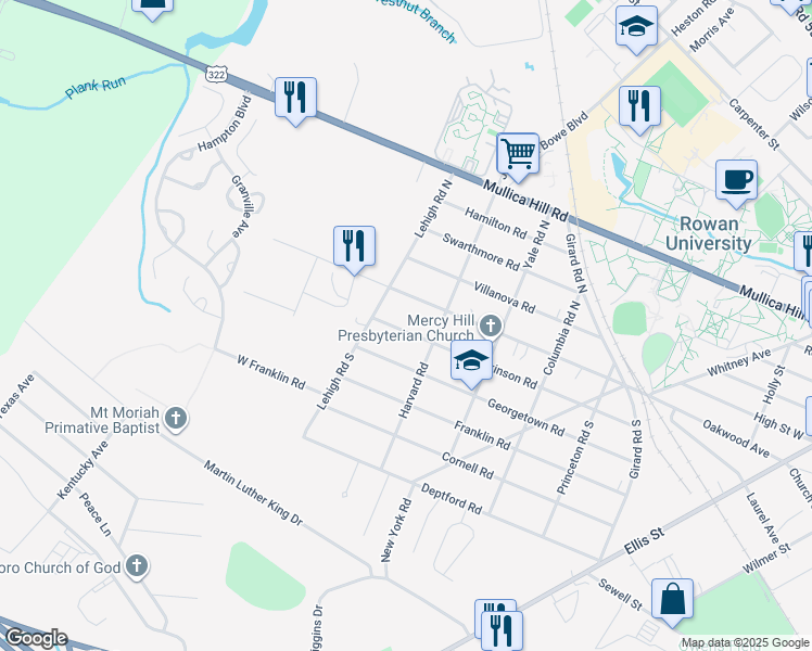 map of restaurants, bars, coffee shops, grocery stores, and more near 400 Dickinson Road in Glassboro
