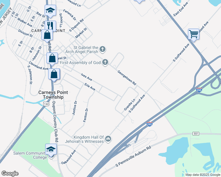 map of restaurants, bars, coffee shops, grocery stores, and more near 419 Ives Avenue in Carneys Point Township