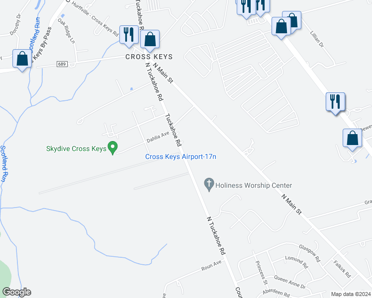 map of restaurants, bars, coffee shops, grocery stores, and more near 1531 North Tuckahoe Road in Monroe