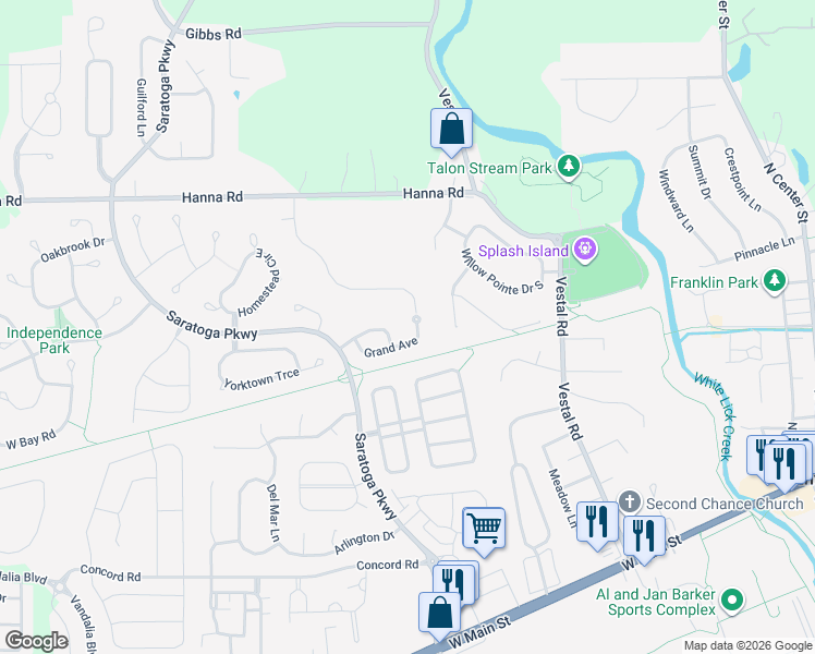 map of restaurants, bars, coffee shops, grocery stores, and more near 5843 Grand Avenue in Plainfield