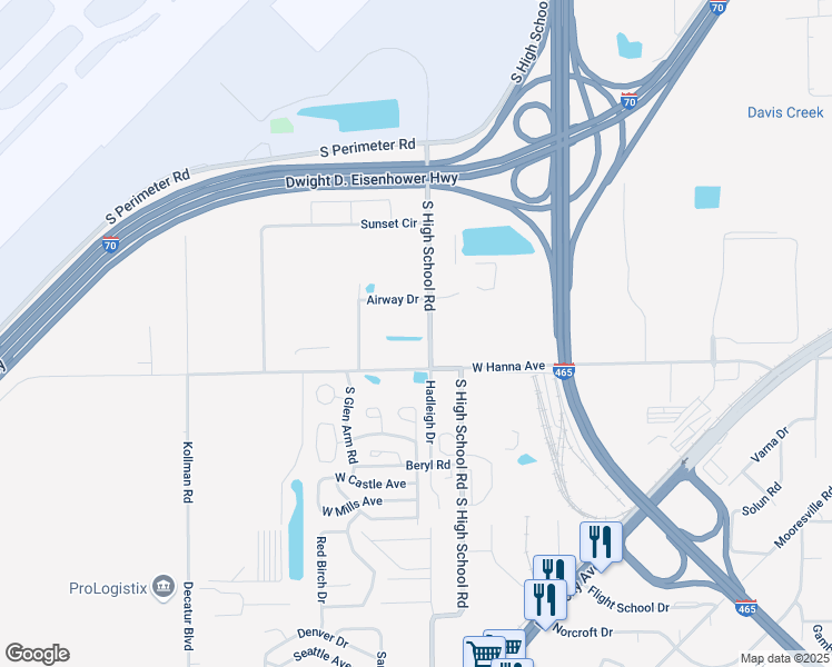 map of restaurants, bars, coffee shops, grocery stores, and more near 6311 Airway Drive in Indianapolis