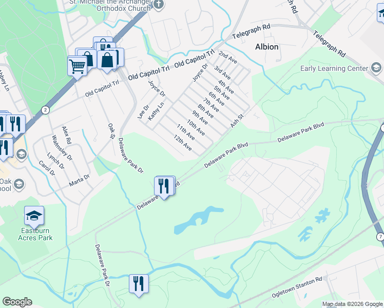 map of restaurants, bars, coffee shops, grocery stores, and more near 149 Gale Drive in Wilmington