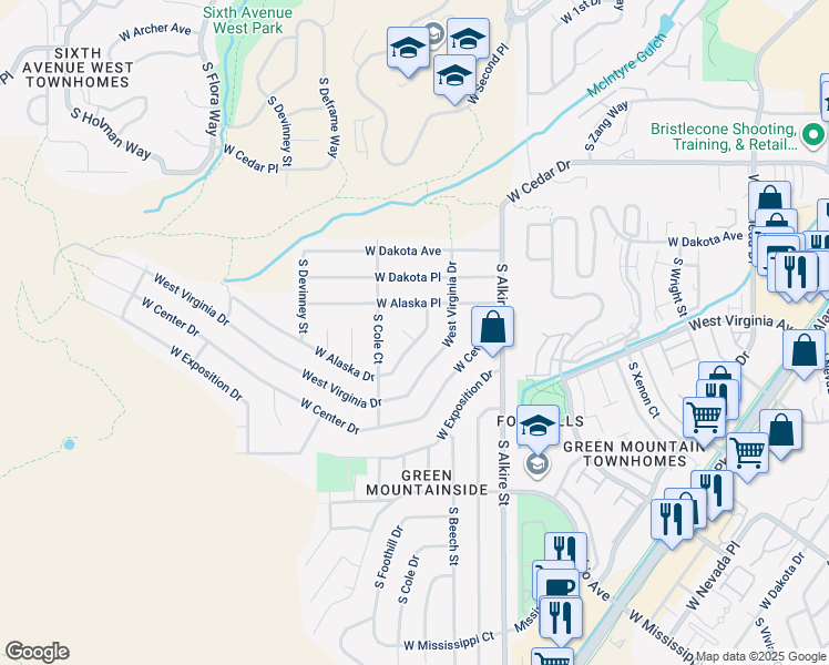 map of restaurants, bars, coffee shops, grocery stores, and more near 13578 West Alaska Drive in Lakewood