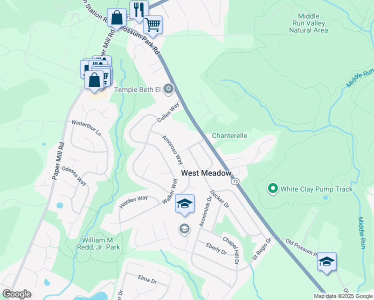 map of restaurants, bars, coffee shops, grocery stores, and more near 16 Eileen Drive in Newark