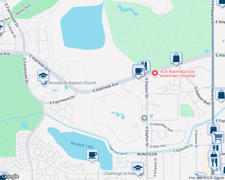 map of restaurants, bars, coffee shops, grocery stores, and more near 9340 Center Avenue in Denver